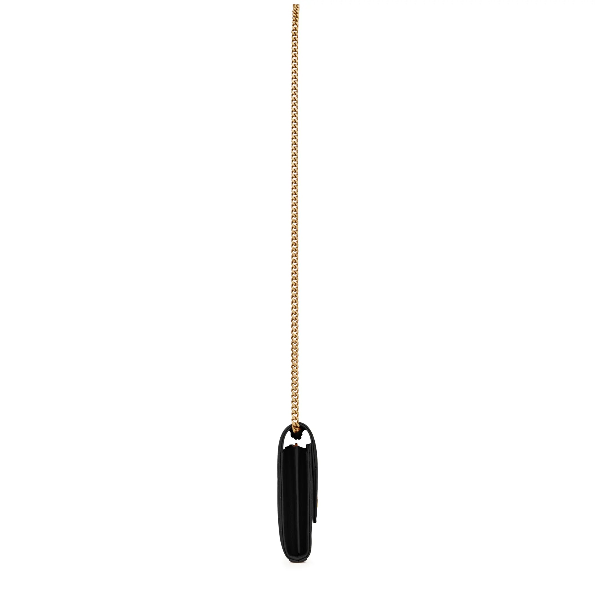 Side View of Saint Laurent Monogram Envelope Black Gold Crossbody Bag
